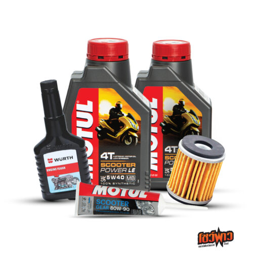 MOTUL 4T Scooter POWER LE 5W40 x2 + MOTUL GEAR OIL 80W90 x1 + OIL FILTER x1 + WURTH FLUSHING x1