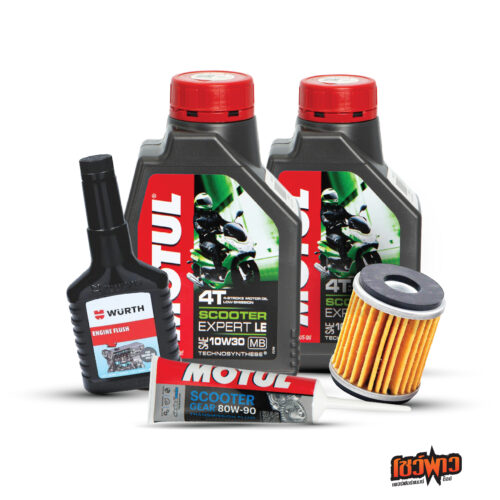 MOTUL 4T Scooter Expert LE 10W30 x2 + MOTUL GEAR OIL 80W90 x1 + OIL FILTER x1 + WURTH FLUSHING x1