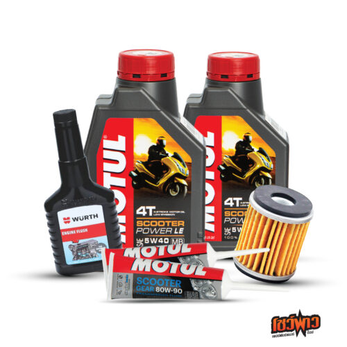 MOTUL 4T Scooter POWER LE 5W40 x2 + MOTUL GEAR OIL 80W90 x2 + OIL FILTER x1 + WURTH FLUSHING x1