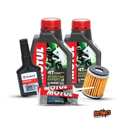 MOTUL 4T Scooter Expert LE 10W30 x2 + MOTUL GEAR OIL 80W90 x2 + OIL FILTER x1 + WURTH FLUSHING x1