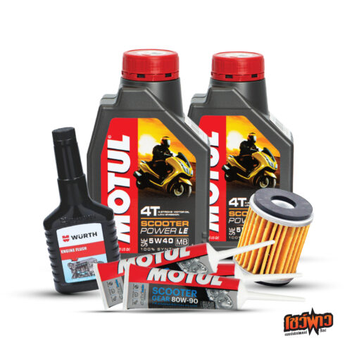 MOTUL 4T Scooter POWER LE 5W40 x2 + MOTUL GEAR OIL 80W90 x3 + OIL FILTER x1 + WURTH FLUSHING x1