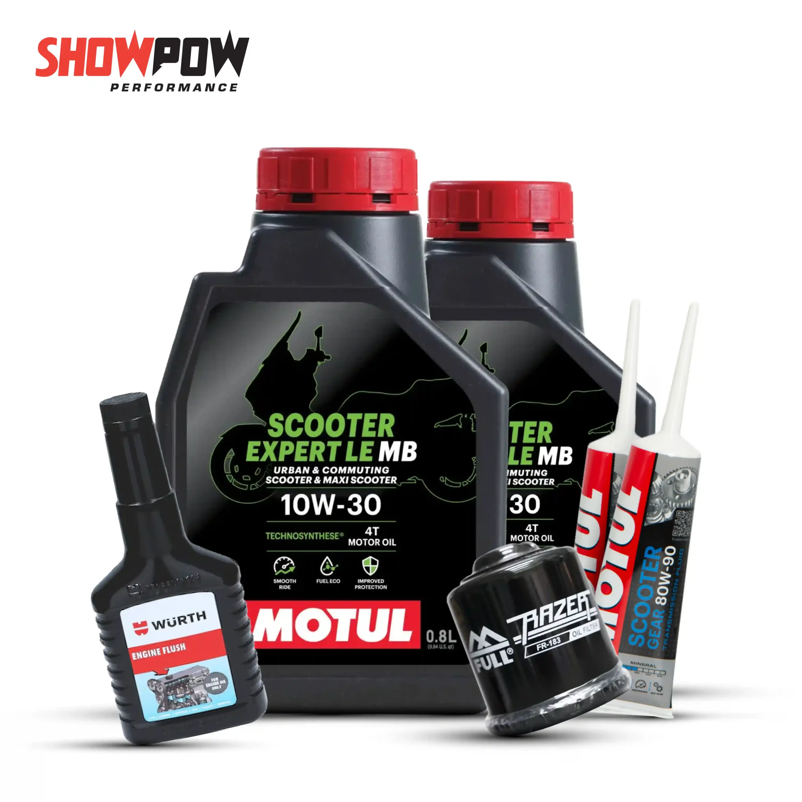 MOTUL SET3 น้ำมันเครื่อง x2 + เฟืองท้าย x2 + กรองน้ำมันเครื่อง x1 + ฟลัชชิ่ง x1 = 799-03